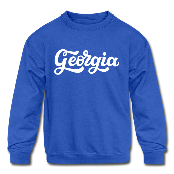 Georgia Youth Sweatshirt - Hand Lettered Youth Georgia Crewneck Sweatshirt - royal blue