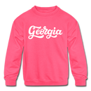 Georgia Youth Sweatshirt - Hand Lettered Youth Georgia Crewneck Sweatshirt - neon pink
