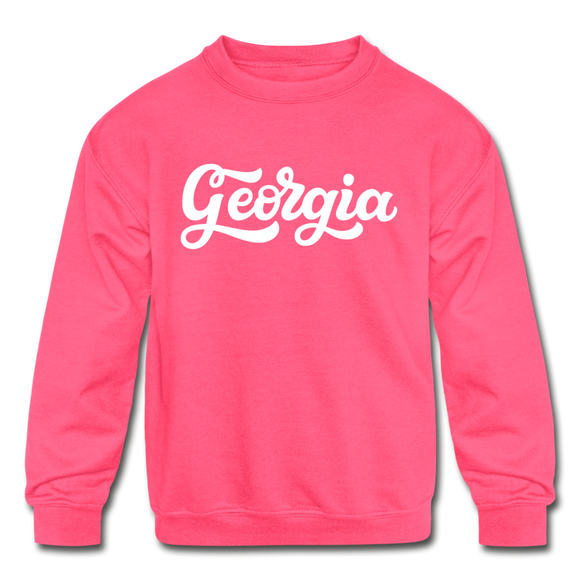 Georgia Youth Sweatshirt - Hand Lettered Youth Georgia Crewneck Sweatshirt - neon pink