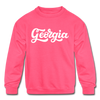 Georgia Youth Sweatshirt - Hand Lettered Youth Georgia Crewneck Sweatshirt - neon pink