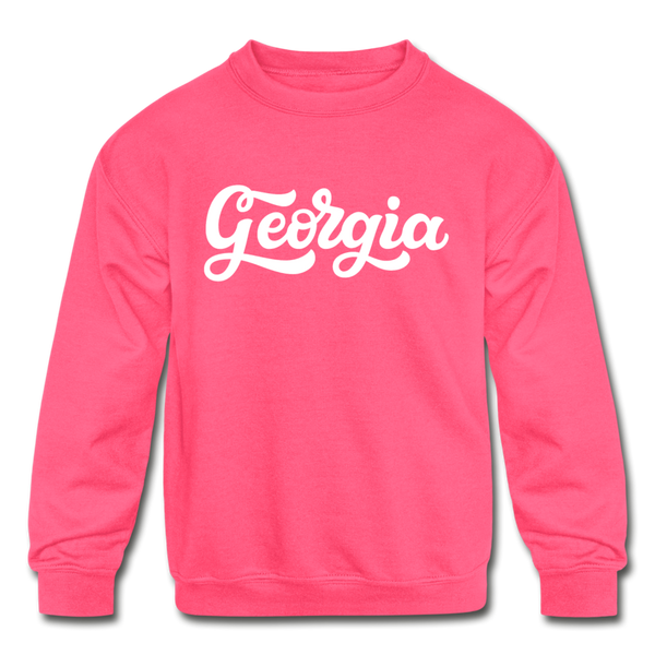 Georgia Youth Sweatshirt - Hand Lettered Youth Georgia Crewneck Sweatshirt - neon pink