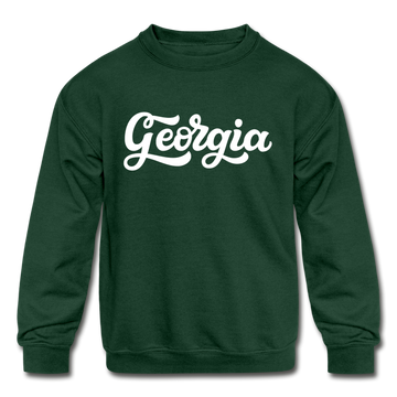 Georgia Youth Sweatshirt - Hand Lettered Youth Georgia Crewneck Sweatshirt - forest green