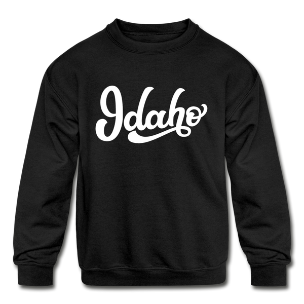 Idaho Youth Sweatshirt - Hand Lettered Youth Idaho Crewneck Sweatshirt - black