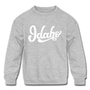 Idaho Youth Sweatshirt - Hand Lettered Youth Idaho Crewneck Sweatshirt - heather gray