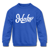 Idaho Youth Sweatshirt - Hand Lettered Youth Idaho Crewneck Sweatshirt - royal blue
