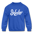 Idaho Youth Sweatshirt - Hand Lettered Youth Idaho Crewneck Sweatshirt - royal blue