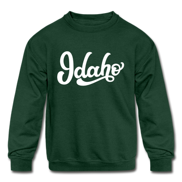 Idaho Youth Sweatshirt - Hand Lettered Youth Idaho Crewneck Sweatshirt - forest green