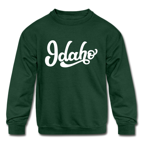 Idaho Youth Sweatshirt - Hand Lettered Youth Idaho Crewneck Sweatshirt - forest green