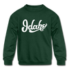 Idaho Youth Sweatshirt - Hand Lettered Youth Idaho Crewneck Sweatshirt - forest green