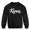 Kansas Youth Sweatshirt - Hand Lettered Youth Kansas Crewneck Sweatshirt - black