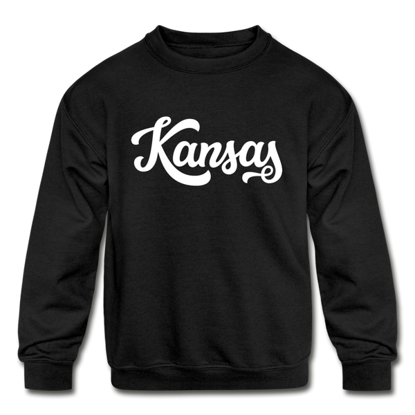 Kansas Youth Sweatshirt - Hand Lettered Youth Kansas Crewneck Sweatshirt - black