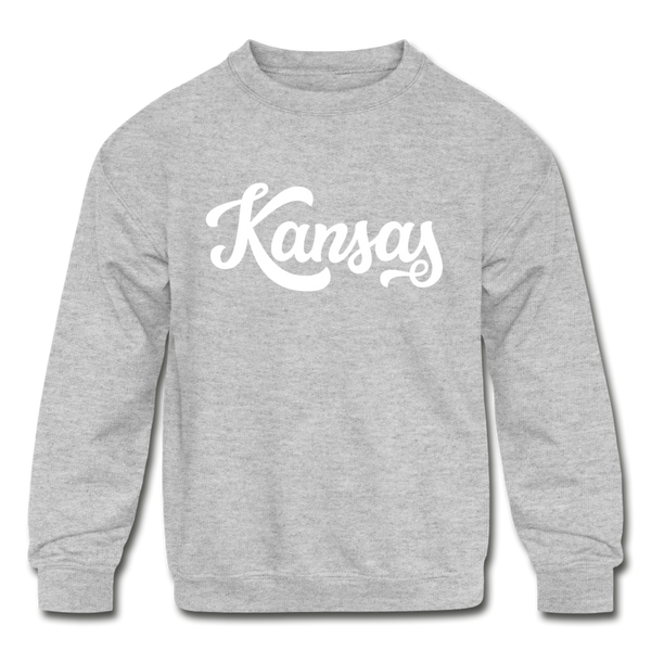 Kansas Youth Sweatshirt - Hand Lettered Youth Kansas Crewneck Sweatshirt - heather gray