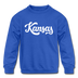 Kansas Youth Sweatshirt - Hand Lettered Youth Kansas Crewneck Sweatshirt - royal blue