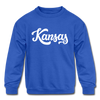 Kansas Youth Sweatshirt - Hand Lettered Youth Kansas Crewneck Sweatshirt - royal blue