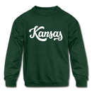 Kansas Youth Sweatshirt - Hand Lettered Youth Kansas Crewneck Sweatshirt - forest green