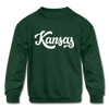 Kansas Youth Sweatshirt - Hand Lettered Youth Kansas Crewneck Sweatshirt - forest green