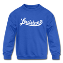 Louisiana Youth Sweatshirt - Hand Lettered Youth Louisiana Crewneck Sweatshirt - royal blue