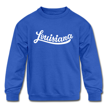 Louisiana Youth Sweatshirt - Hand Lettered Youth Louisiana Crewneck Sweatshirt - royal blue