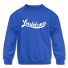 Louisiana Youth Sweatshirt - Hand Lettered Youth Louisiana Crewneck Sweatshirt - royal blue
