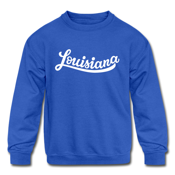 Louisiana Youth Sweatshirt - Hand Lettered Youth Louisiana Crewneck Sweatshirt - royal blue
