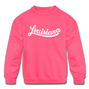 Louisiana Youth Sweatshirt - Hand Lettered Youth Louisiana Crewneck Sweatshirt - neon pink
