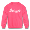 Louisiana Youth Sweatshirt - Hand Lettered Youth Louisiana Crewneck Sweatshirt - neon pink