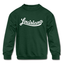 Louisiana Youth Sweatshirt - Hand Lettered Youth Louisiana Crewneck Sweatshirt - forest green