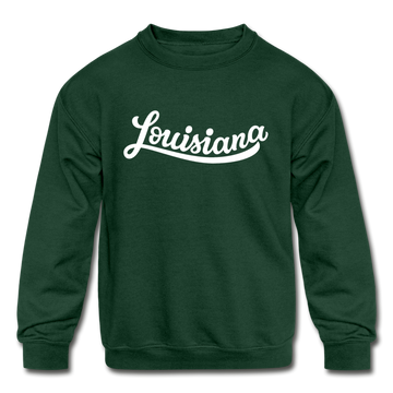 Louisiana Youth Sweatshirt - Hand Lettered Youth Louisiana Crewneck Sweatshirt - forest green