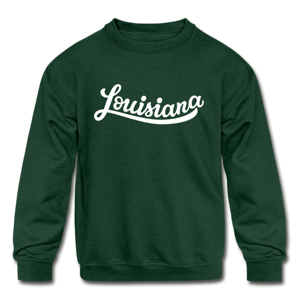 Louisiana Youth Sweatshirt - Hand Lettered Youth Louisiana Crewneck Sweatshirt - forest green