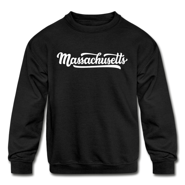 Massachusetts Youth Sweatshirt - Hand Lettered Youth Massachusetts Crewneck Sweatshirt - black