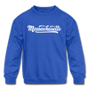 Massachusetts Youth Sweatshirt - Hand Lettered Youth Massachusetts Crewneck Sweatshirt - royal blue