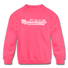 Massachusetts Youth Sweatshirt - Hand Lettered Youth Massachusetts Crewneck Sweatshirt - neon pink