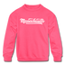Massachusetts Youth Sweatshirt - Hand Lettered Youth Massachusetts Crewneck Sweatshirt - neon pink
