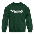 Massachusetts Youth Sweatshirt - Hand Lettered Youth Massachusetts Crewneck Sweatshirt - forest green