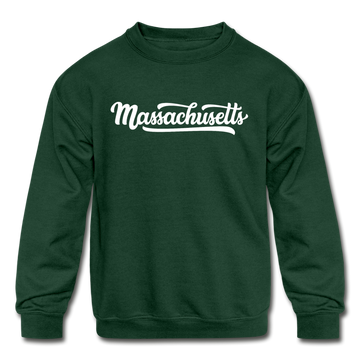 Massachusetts Youth Sweatshirt - Hand Lettered Youth Massachusetts Crewneck Sweatshirt - forest green