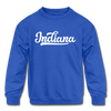 Indiana Youth Sweatshirt - Hand Lettered Youth Indiana Crewneck Sweatshirt - royal blue