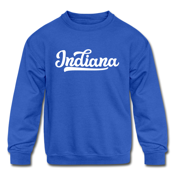 Indiana Youth Sweatshirt - Hand Lettered Youth Indiana Crewneck Sweatshirt - royal blue