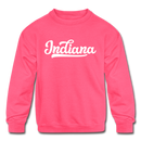 Indiana Youth Sweatshirt - Hand Lettered Youth Indiana Crewneck Sweatshirt - neon pink