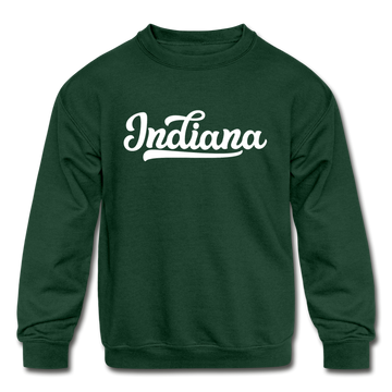 Indiana Youth Sweatshirt - Hand Lettered Youth Indiana Crewneck Sweatshirt - forest green