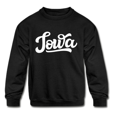 Iowa Youth Sweatshirt - Hand Lettered Youth Iowa Crewneck Sweatshirt - black