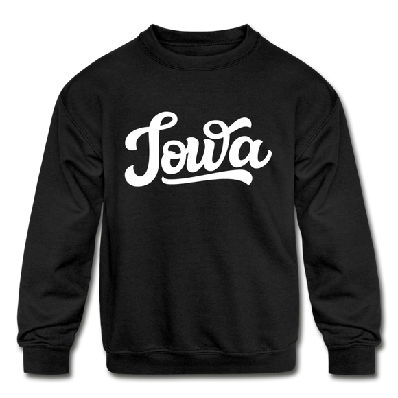 Iowa Youth Sweatshirt - Hand Lettered Youth Iowa Crewneck Sweatshirt - black