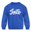 Iowa Youth Sweatshirt - Hand Lettered Youth Iowa Crewneck Sweatshirt - royal blue