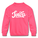 Iowa Youth Sweatshirt - Hand Lettered Youth Iowa Crewneck Sweatshirt - neon pink