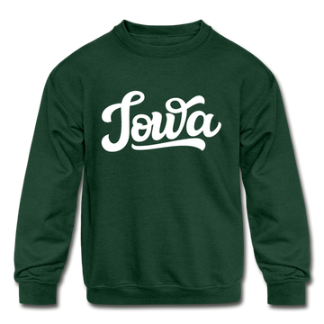 Iowa Youth Sweatshirt - Hand Lettered Youth Iowa Crewneck Sweatshirt - forest green
