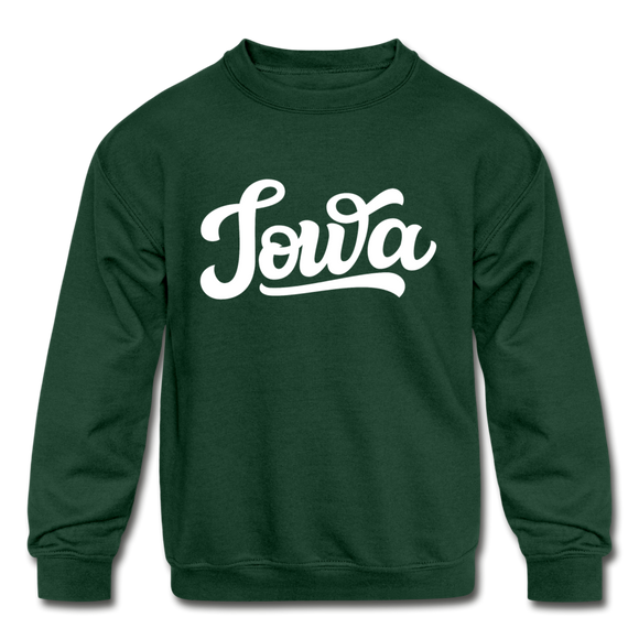 Iowa Youth Sweatshirt - Hand Lettered Youth Iowa Crewneck Sweatshirt - forest green