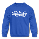Kentucky Youth Sweatshirt - Hand Lettered Youth Kentucky Crewneck Sweatshirt - royal blue