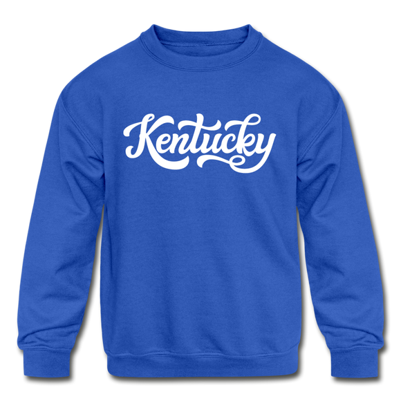 Kentucky Youth Sweatshirt - Hand Lettered Youth Kentucky Crewneck Sweatshirt - royal blue