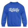 Kentucky Youth Sweatshirt - Hand Lettered Youth Kentucky Crewneck Sweatshirt - royal blue