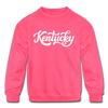Kentucky Youth Sweatshirt - Hand Lettered Youth Kentucky Crewneck Sweatshirt - neon pink