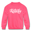 Kentucky Youth Sweatshirt - Hand Lettered Youth Kentucky Crewneck Sweatshirt - neon pink
